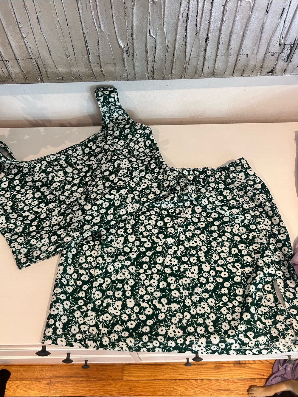 SHEIN Green and White Floral Mini Skirt